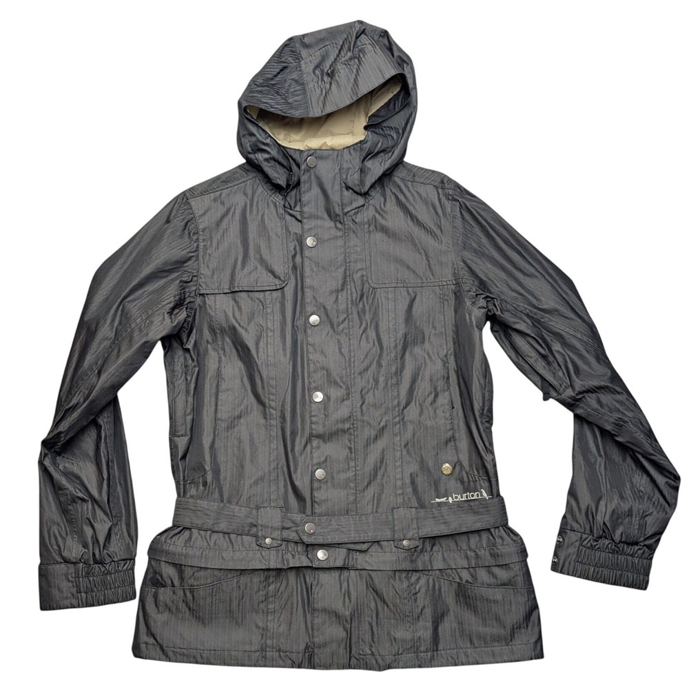 Burton Snowboard Jacket Womens Medium Charcoal Grey Belted Hooded